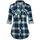 DJT Damen Weiches Gestrick Karierte Bluse Langarm Oberteile Roll Up Ärmel Hemdbluse Tunika Button Down Blusen Top Grün-Blau XL