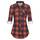 DJT Damen Weiches Gestrick Karierte Bluse Langarm Oberteile Roll Up Ärmel Hemdbluse Shirts Button Down Blusen Top Rot-Marineblau XXL