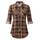 DJT Damen Weiches Gestrick Karierte Bluse Langarm Oberteile Roll Up Ärmel Hemdbluse Shirts Button Down Blusen Top Kaffee-Braun XXL