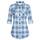 DJT Damen Weiches Gestrick Karierte Bluse Langarm Oberteile Roll Up Ärmel Hemdbluse Tunika Button Down Blusen Top Hellblaues Kariertes XXL