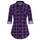 DJT Damen Weiches Gestrick Karierte Bluse Langarm Oberteile Roll Up Ärmel Hemdbluse Tunika Button Down Blusen Top Violett Schwarz Kariertes XXL
