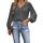 CUPSHE Damen Blusen V-Ausschnitt Spitzen Wellenkante Puffärmel Langarmshirt Lässige Lace Oberteile Tunika Bluse Tops Dunkelgrau L