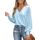 CUPSHE Damen Blusen V-Ausschnitt Spitzen Wellenkante Puffärmel Langarmshirt Lässige Lace Oberteile Tunika Bluse Tops Hellblau S
