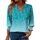 Rapbin Bluse Damen 3/4 arm langerm V-Ausschnitt Tunika Sommer Tops Locker Shirt Elegant Lässig Oberteil 2025 (L, Blaugrüne Blüten)