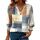 Rapbin Bluse Damen 3/4 arm Langerm V-Ausschnitt Tunika Sommer Tops Locker Shirt Elegant Lässig Oberteil 2026 (XL, Orange-blaues Karomuster)