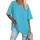 Ebifin Damen Oversize T Shirt mit V-Ausschnitt Kurzärmeliges Casual Lockere Basic Sommer Tee Shirts Bluse.Azurblau.XXL