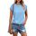 Cuptacc Tops Für Damen T Shirt Rundhals Oberteile Damen Bluse Kurzarm Sexy Top Sommer SkyBlau XL 46-48
