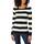 Amazon Essentials Damen Leichter, Langärmeliger Pullover Mit Rundhalsausschnitt (Erhältlich in Übergröße), Schwarz Haferbeige Meliert Rugby-Streifen, L