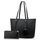 Handtasche Damen Set Schwarz Tasche Mit Geldbörse für Büro Schule Einkauf Handtasche Damen Groß Mit Quasten Damen und Pelz Kugel Plüsch Schlüsselring