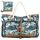 Lekespring Strandtasche Damen Groß mit Reißverschluss, Vielseitiger Damen Shopper Badetasche Saunatasche Reisetasche Tote Bag für Strand Reisen Einkaufen Sport u.Arbeit (Blauer Dschungel)