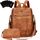 Leathario Rucksakck Damen Set Wasserdicht,Veganes Leder Cityrucksack,Rucksackhandtasche Mittelgroß, Diebstahlsich Tagesrucksack für Büro,Pendeln,Arbeit,Leicht Elegant Backpack Women Groß für Reise