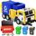 JOJOYIN Großer, reibungsbetriebener Müllwagen-Spielzeugset, inklusive 1 Müllcontainer, 3 Mülleimern und 30 Lernkarten für Kinder, Blau