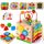 HELLOWOOD 8 in 1 Motorikwürfel ab 1 Jahr Aktivitätswürfel Stapel- und Sortierbrett Wort Karten(Auf Englisch) Motorikspielzeug Baby Montessori Spielzeug Geschenk für Kinder
