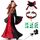 Lubolee Karneval Kostüm Kinder Mädchen, Gruseliges Fasching Kostüm Mädchen, Vampir Kostüm Kinder Set Mit Kopfschmuck, Halsketten, Schwarze Rosen und Leuchtende Tattoo-Aufkleber