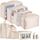 Jsdoin Koffer Organizer Set 9-teilig, Wasserdichte Reise Kleidertaschen, Packtaschen für koffer, Verpackungswürfel mit Kosmetiktasche, Schuhbeutel, Packing Cubes,Reisezubehör (Beige, 9 Pcs)