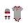 Nike Infant Babys 3-Piece Bodysuit, Hat & Booties Set (0-6 Months, Grey Heather (IBSPN1673-042) / White/Red)