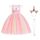 URAQT Mädchen Prinzessin Kleid, Mädchen Einhorn Cosplay Karneval Verkleidung Party Hochzeit Prinzessin Kleid mit Halskette und Stirnband, 110CM, Rosa&Gelb