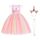 URAQT Mädchen Prinzessin Kleid, Mädchen Einhorn Cosplay Karneval Verkleidung Party Hochzeit Prinzessin Kleid mit Halskette und Stirnband, 150CM, Rosa&Gelb