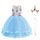 URAQT Mädchen Prinzessin Kleid, Mädchen Einhorn Cosplay Karneval Verkleidung Party Hochzeit Prinzessin Kleid mit Halskette und Stirnband, 120CM, Blau