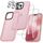 UniqueMe für iPhone 16 Pro Hülle, 5-in-1-Set Handyhülle für iPhone 16 Pro Case Rundumschutz Schutzhülle Cover,1 Handyhülle & 2 Schutzfolie & 2 Kameraschutz - Matt Rosa