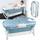 HENGMEI Faltbare Badewanne Erwachsene Mobile 112 x 62 x 52 cm Tragbare Badewanne Mit Abdeckung Massagerollen und Badewannenablage, BlauGrün