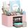 PAMIYO Schreibtisch Organizer 7 Fächer Plastik Büro Organizer, Multifunktionaler Stiftehalter Schreibtisch mit Schublade,Tisch Organizer aus Kunststoff, Stifteköcher für Büro Zuhause Schule (Rosa)