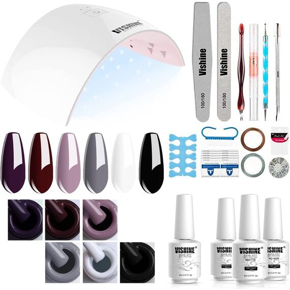 Vishine Gel-Nagellack Starterset – 6 Farben + 36 W UV/LED Lampe für Gelnägel, Farbe: Kit026