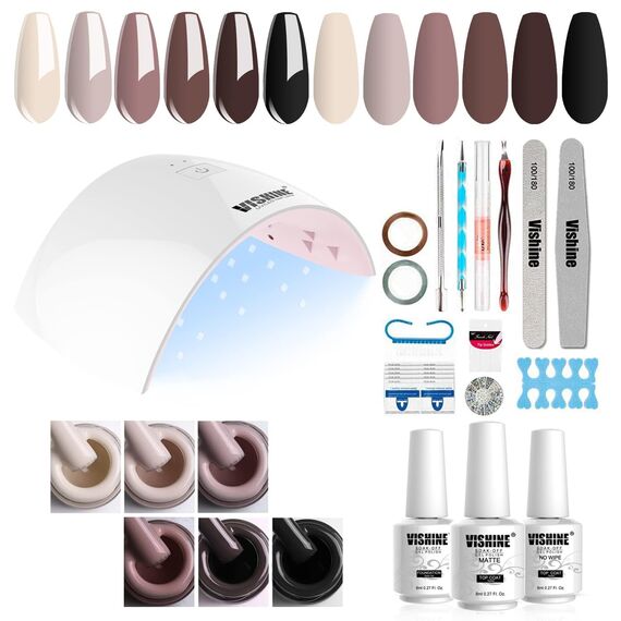 Vishine Gel-Nagellack Starterset – 6 Farben + 36 W UV/LED Lampe für Gelnägel, Farbe: Kit020