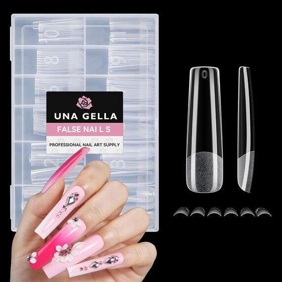 UNA GELLA XXL Square Nail Tips – 216 Stück Soft Gel Full Cover Tips für Gelnägel & Nagelverlängerung, Mustername: 216 Stück XXL Quadrat -Full Cover Matte