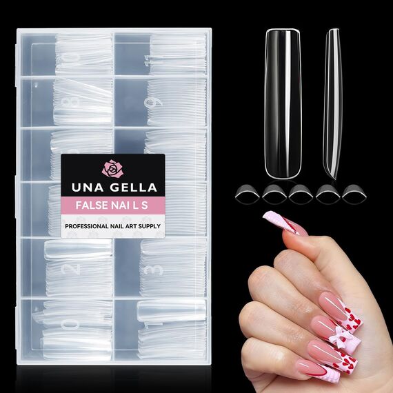 UNA GELLA Square Nail Tips – 216 Stück XXL Full Cover Tips für Gelnägel & Nagelverlängerung, Mustername: 216 Stück XXL Square-Full Cover Clear
