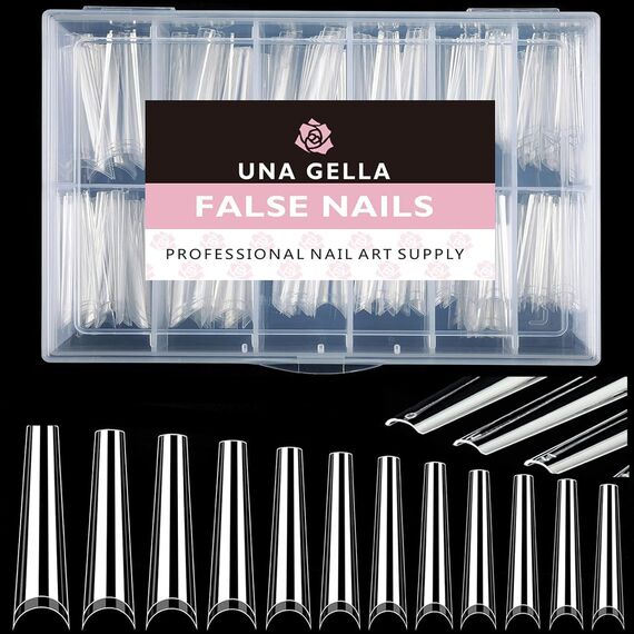 UNA GELLA XXL Ballerina Nail Tips – 216 Stück, 12 Grössen, Soft Gel Halbcover für Nagelverlängerung & Nail Art, Mustername: 216 Stück XXL Ballerina-Halb Cover