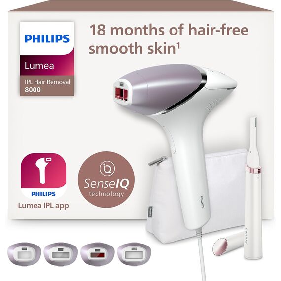 Philips Lumea IPL 8000 – Haarentfernungsgerät mit Trimmer & 4 Aufsätzen (BRI949/00)