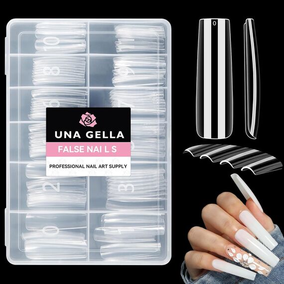 UNA GELLA Tips für Gelnägel Square 120 Stück 12 Grössen, Mustername: 120 Stück XXL Square-Full Cover Clear