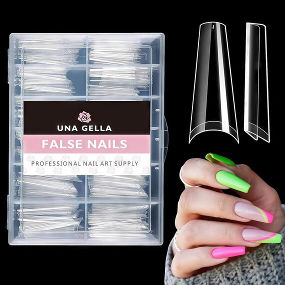 UNA GELLA Ballerina Nail Tips – 216 Stück Halb Cover Tips, 12 Grössen für Gelnägel & Nagelverlängerung, Mustername: 216 Stück XL Ballerina-Halb Cover