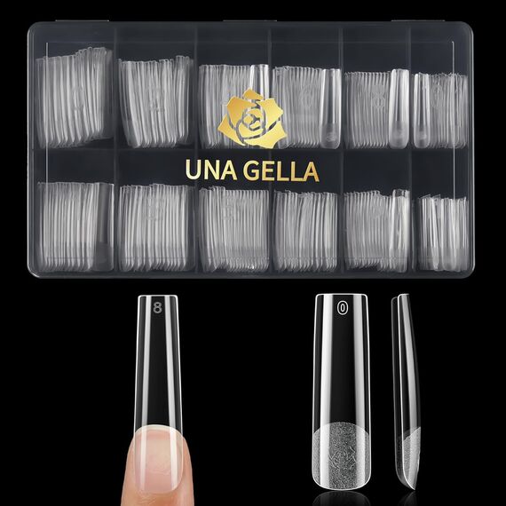 UNA GELLA Extra Lange Square Nail Tips – 216 Stück Full Cover Tipps für Gelnägel & Nail Art, Mustername: XXL Quadrat 240 Stück-Full
