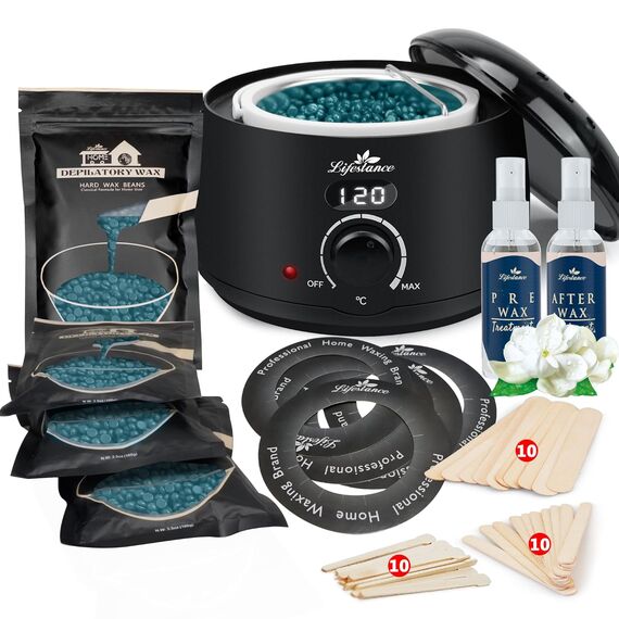 Lifestance Waxing Set – Profi Wachswärmer mit 400 g Wachs, Zubehör für Haarentfernung