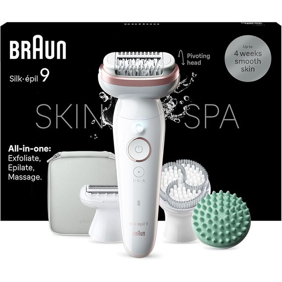 Braun Silk-épil 9 SkinSpa 9-080 – Epilierer Damen All-in-One mit Ladyshaver, Rasier- & Massageaufsatz, Grösse: + 6 Extras