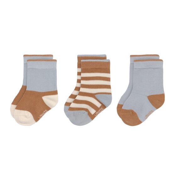 LÄSSIG Unisex Kinder- und Babysocken 3er Set, Größe: 12-14, Farbe: Hellblau- Karamell