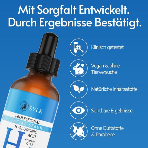 Hochdosiertes Hyaluron Serum mit Vitamin C & E, Anti-Aging & Feuchtigkeit, 60 ml
