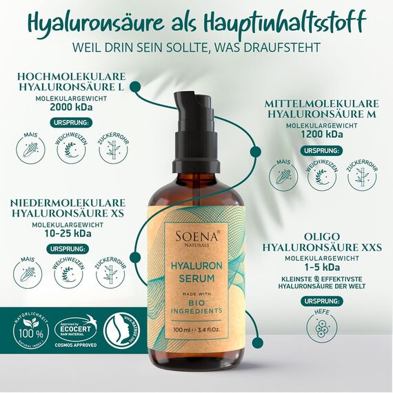 BIO Hyaluron Serum 100ml – Hochdosiert + B5 | 4-Fach Anti-Falten | Vegan & Parfümfrei | Made in Germany, 3 image