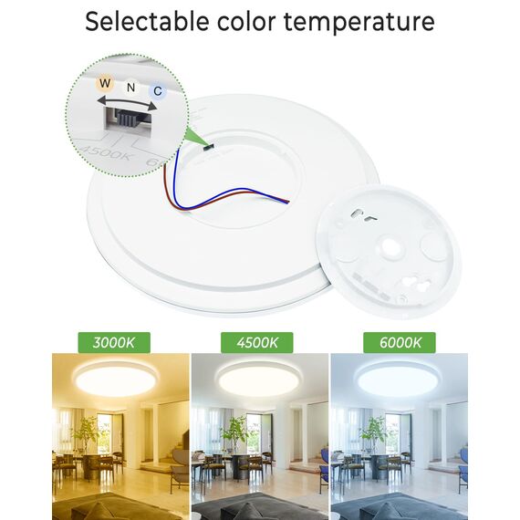 zemty 36W 4200LM LED Deckenleuchte Flach 42cm 3Farben 3000/4500/6000K Deckenlampe,Ultra Dünn LED Lampen Deckenlampen,Deckenleuchten Deckenbeleuchtung für Badezimmer,Wohnzimmer,Küche,Schlafzimmer