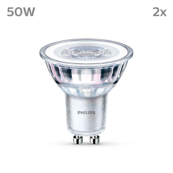 Philips Classic LED GU10 Lampe, 50W, klar, neutralweiß, nicht dimmbar, Doppelpack, Kaltweiß