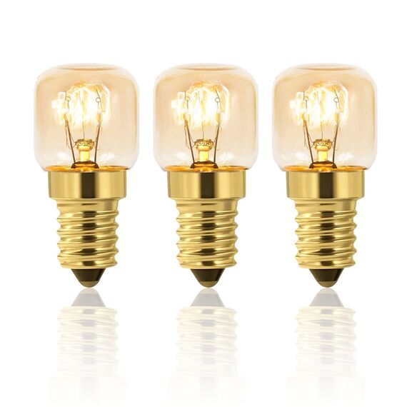 Caldarax 3 Stück Backofenlampe T22 E14 Dimmbar, 2700K Warmweiß, Backofen Lampe Bis 300°C Hitzebeständiges, 80LM, E14 Edison Glühbirne, Für zu Salzlampe, Backöfen, Kühlschränke, Mikrowellen