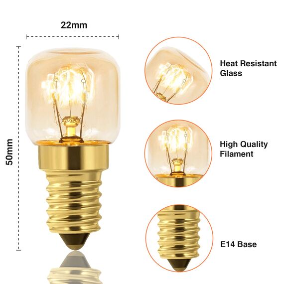 Caldarax 10 Stück Backofenlampe E14 Dimmbar, Salzlampe E14 T22, Warmweiß 2700K, 80 Lumen, Bis 300°C Hitzebeständiges, Ersatzglühbirne Für Backofen, Salzlampe, Mikrowelle, Kühlschränke, Nähmaschine