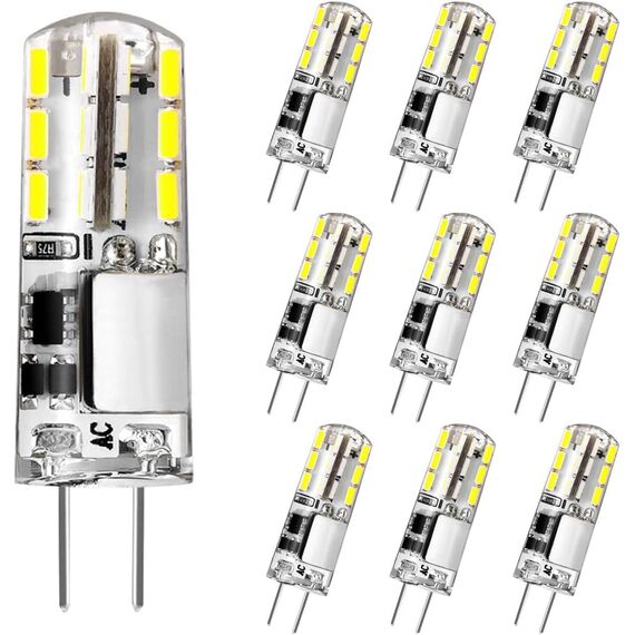 Tailcas G4 LED Birne Kaltweiß 6000K, 12V 1.5W Kein Flackern G4 LED Lampen Stiftsockellampe Ersatz für 20W Halogenlampen, Energiesparlampe 180LM AC/DC LED Leuchtmittel, Nicht Dimmbar, 10er Pack