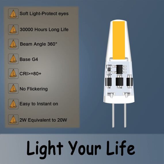 TIAFELNGLY G4 LED Lampen 2W,Dimmbar Kein Flimmern G4 LED Warmweiss Energiesparende Glühbirnen AC/DC 12-24V kleine Glühbirnen 360 Grad Winkel 2W Lampen Birne G4-6er Pack