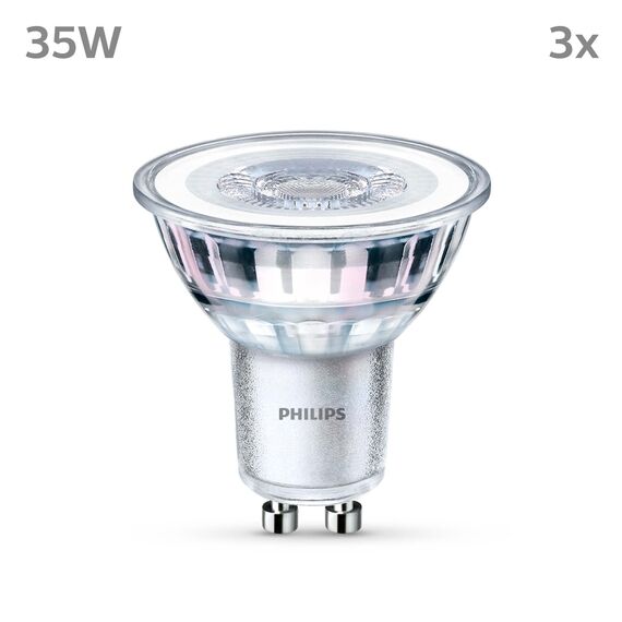 Philips Classic LED GU10 Lampe, 35W, klar, neutralweiß, nicht dimmbar, 3er Pack, Kaltweiß