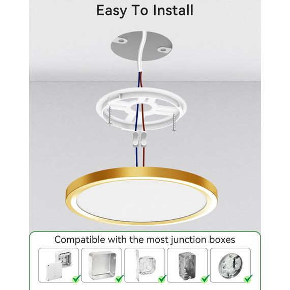 zemty 24W LED Deckenleuchte Flach 29.5cm 3Farben 3000/4000/6500K Deckenlampe,Golden Ultra Dünn LED Lampen Deckenlampen,Deckenleuchten Deckenbeleuchtung für Badezimmer,Wohnzimmer,Küche,Schlafzimmer