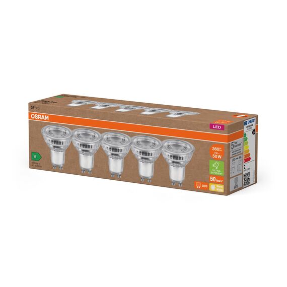 Osram Hocheffiziente LED Lampen mit Energieeffizienz Klasse A, Vorteilspack mit 15 Leuchtmittel, ersetzt herkömmliche 50W Reflektorlampen, warmweiß(2700K), E27, Glas, Klar