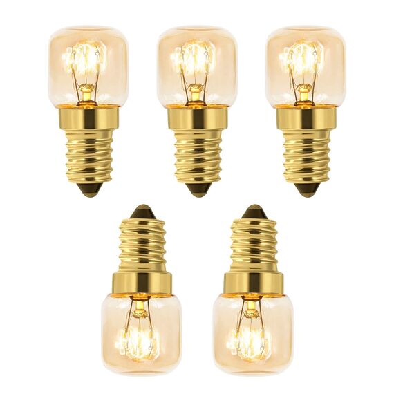 Caldarax 5 Stück Backofenlampe T22 E14 Dimmbar, 2700K Warmweiß, Backofen Birne Bis 300°C Hitzebeständiges, 80LM, AC 230V, Ersatzglühbirne Für Backöfen, Salzlampe, Grillöfen, Mikrowelle, Kühlschränke